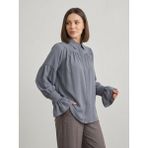 Norshen Gri Kadın Oversize Büzgülü Balon Kol Dökümlü Gömlek - L - XL