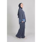 Norshen Lacivert Kadın İp Bağcık Detaylı Tunik & Bol Paça Pantolon -Takım