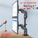 North Bayou Nb H180 17 "-27" Inç Amortisörlü Çift Kol Profesyonel Monitör Tutucu Stand 2-12 kg - Siyah