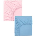 North Online 2 Adet 70 x 120 x 20 cm Lastikli Penye Kumaş Bebek Çarşafı - Pembe - Mavi - 70 x 120 cm