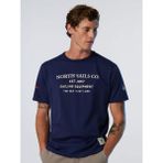 North Sails Regular Fit Vintage Grafik Baskılı ve Nakış Detaylı Kısa Kollu Organik Pamuk Bisiklet Yaka Tişört - Koyu Mavi - 4XL