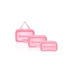 NorthAK 3'lü Set Şeffaf Seyahat Makyaj Çantası - Kozmetik ve Makyaj Çantası 3 Adet Washbag Pembe