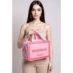 NorthAK Çift Bölmeli Şeffaf Spor Seyahat Makyaj ve Kozmetik Çantası - Anne Bebek Büyük Boy Washbag Pembe