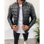 NorthFashion Erkek Siyah Slim Fit Içi Kürklü Iç Cepli Su Geçirmez Şişme Deri Ceket & Mont - 031-Siyah
