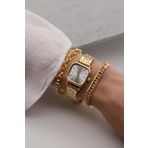 Northwatch Perla Minimal Kare Gold Beyaz Kadran Kadın Kol Saati & Yanındaki Bileklikler Ile Beraber
