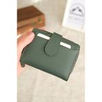 Norvi Leather Bozuk Para Bölmeli Çıtçıtlı Şık Hakiki Deri Kadın Cüzdan Haki
