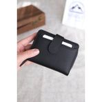Norvi Leather Bozuk Para Bölmeli Çıtçıtlı Şık Hakiki Deri Kadın Cüzdan Siyah