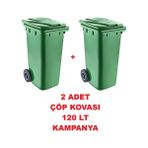 Nostalji Köşesi2 Adet Çöp Kovası Kapaklı Tutma Saplı Özel Çöp Konteyneri 120 Lt ( Yeşil ) Büyük Boy 2 Adet