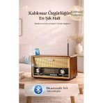 Nostaljik Ahşap Görünümlü Bluetooth Hoparlör Ve 4 Bantlı Radyo - Şarjlı Ve Uzaktan Kumandalı