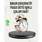 Nostaljik Büyük Boy Metal Masa Saati Bronz Kaplama Ve Yüksek Sesli Alarm
