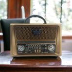 Nostaljik Görünümlü USB Sd Aux Bluetooth Destekli Şarjlı Radyo RT-780 - Açık Gri