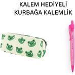 Nostaljik Lezzetler Yeşil Kurbağa Tatlı Kalemlik - Okul Kalemliği-Makyaj Çantası ve Hediye Pembe Uçlu Kalem