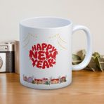 Nostaljik Lezzetler Yılbaşı Temalı Happy New Year Yazılı Hediyelik Kupa - Beyaz - 300 ml