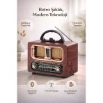 Nostaljik Tasarım Retro Bluetooth Hoparlör - Şarj Edilebilir Fm/Am/Sw Radyo - Ahşap Görünümlü