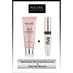 Note Cosmetics 3in1 Tinted Ton Eşitleyici 50 SPF Krem & Real Look Maskara Makyaj Seti Uzun Süre Kalıcı 001 Renk
