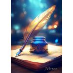 Notebook feather pen motif: A5, 100 lined white pages, paperback