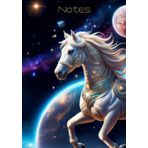 Notebook flying space horse motif: A5, 100 lined white pages, paperback