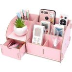 Notpa Pembe Çekmeceli Ahşap Masaüstü Kalemlik Kalem Kutusu Organizer - 1 Adet - Açık Pembe