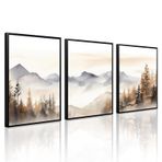 Nötr Dağ Duvar Sanatı Dekor 3'lü Set Orman Kanvas Duvar Sanatı Posteri Manzara Duvar Sanatı Sanat Eseri Modern Resimler Soyut Tablo Oturma Odası Yatak Odası için Suluboya Baskılar 40,7 x 60,7 cm