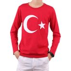 Notte Rossa Uzun Kollu Kırmızı Ay Yıldız Baskılı Erkek Çocuk T-Shirt Bisiklet Yaka - 7 Yaş