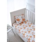 Nou Büyük Çiçekli Organik Bebek Lastikli Çarşaf Seti (90X200+20) - Flower Party - 90X200+20 cm - Beyaz