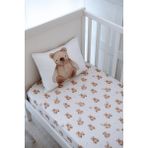 Nou Pofuduk Ayılı Bebek Lastikli Çarşaf Seti (90X200+20) - Fluffy Bear - 90X200+20 cm - Beyaz