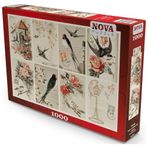 Nova 1000 Parça Kuşlar ve Çiçekler Kolaj Puzzle - Jodielee - Yapıştırıcı Dahil - Karton - 68x48 cm