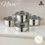 Nova 8 Parça Paslanmaz Çelik Cam Kapaklı Tencere Tava Seti