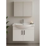 Nova 80 Cm Mdf Beyaz, Oval Seramik Lavabo, Banyo Dolabı Beyaz