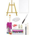Nova Color Masaüstü Şövale Seti 60 cm Nova Color Tüp Yağlı Boya Seti 12 ml 12LI 35X50 Tuval Seti Metal Spatül
