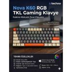 Nova K60 Rgb %60 Mekanik Klavye 61 Tuş Kompakt Gaming Klavye Type-C Kablolu LED Aydınlatmalı Pc Laptop Uyumlu Oyuncu Klavye Utechno - Siyah - Beyaz
