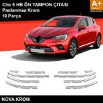 Nova Krom Renault Clio 5 Krom Ön Tampon Çıtası 10 Prç. 2019 ve Üzeri