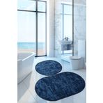 Nova Lacivert Oval 60X100 + 50X60 Cm 2Li Banyo Paspasi Seti Kaymaz Tabanli Klozet Takimi