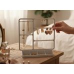 NOVA Takı ve Aksesuar Standı Organizer, Delikli Küpe Askılığı ve Bölmeli Alt Tepsili Hafif PLA Plastik Makyaj Masası Düzenleyici, 20x7x20 cm (Gri)