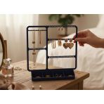 NOVA Takı ve Aksesuar Standı Organizer, Delikli Küpe Askılığı ve Bölmeli Alt Tepsili Hafif PLA Plastik Makyaj Masası Düzenleyici, 20x7x20 cm (Lacivert)