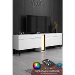 NOVA TV ÜNİTESİ LED IŞIKLI METAL AYAKLI MODERN TASARIM BEYAZ TV SEHPASI