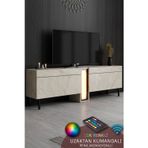 NOVA TV ÜNİTESİ LED IŞIKLI METAL AYAKLI MODERN TASARIM TRAVERTEN TV SEHPASI