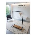 NovaLand Metal Tek Ahşap Raflı Konfeksiyon Ayaklı Elbise Askılık Sabit 150x150x45