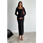 novalook Kare Yaka Yırtmaçlı Siyah Uzun Elbise NVKYYUE512024