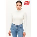 Novelle Balıkçı Yaka Uzun Kol Fitilli Bluz - Beyaz - 2XL