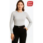 Novelle Bisiklet Yaka Uzun Kol Fitilli Bluz - Gri Melanj - 3XL