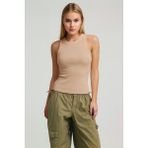 Novelle Halter Yaka Fitilli Atlet - Bej - 3XL