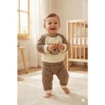 Noveram Kids Kışlık Polar Kumaş Kedi Desenli Bebek Eşofman Takımı-Unisex - Açık Kahve - 12 Ay