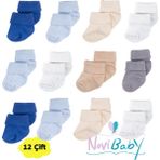 Novibaby 12'li Bambu Yenidoğan Bebek Çorap I Baby Boy I Kız Erkek Bebek Çorabı - 1 - 1,5 Yaş - Karışık - Saks