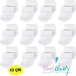 Novibaby 12'li Bambu Yenidoğan Bebek Çorap I Snow White I Kız Erkek Bebek Çorabı - 1 - 1,5 Yaş - Beyaz