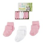 Novibaby 3'lü Bambu Yenidoğan Bebek Çorap (Pinky, 0-6 Ay)