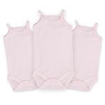 Novibaby 3'lü Jakarlı İp Askılı Bebek Body Zıbın Çıtçıtlı 100% Pamuk, Beyaz Ekru Pembe Bebek Atlet Body Zıbın (Pembe, 0-3 Ay)