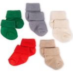 Novibaby 5'li Bambu Yenidoğan Bebek Çorap I Winter I Kız Erkek Bebek Çorabı - Ekru - Kırmızı - 6 - 12 Ay