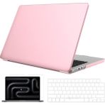 Novstrap Apple Macbook Pro 14 Inç M3 A2992 A2918 ile Uyumlu Parlak Kılıf + Şeffaf Klavye Kılıfı+Film - Macbook Pro M3 14 inc (A2992-A2918) - Pembe