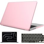Novstrap Apple Macbook Pro 14 Inç M3 A2992 A2918 ile Uyumlu Parlak Kılıf + Siyah Klavye Kılıfı +Film - Macbook Pro M3 14 inc (A2992-A2918) - Pembe